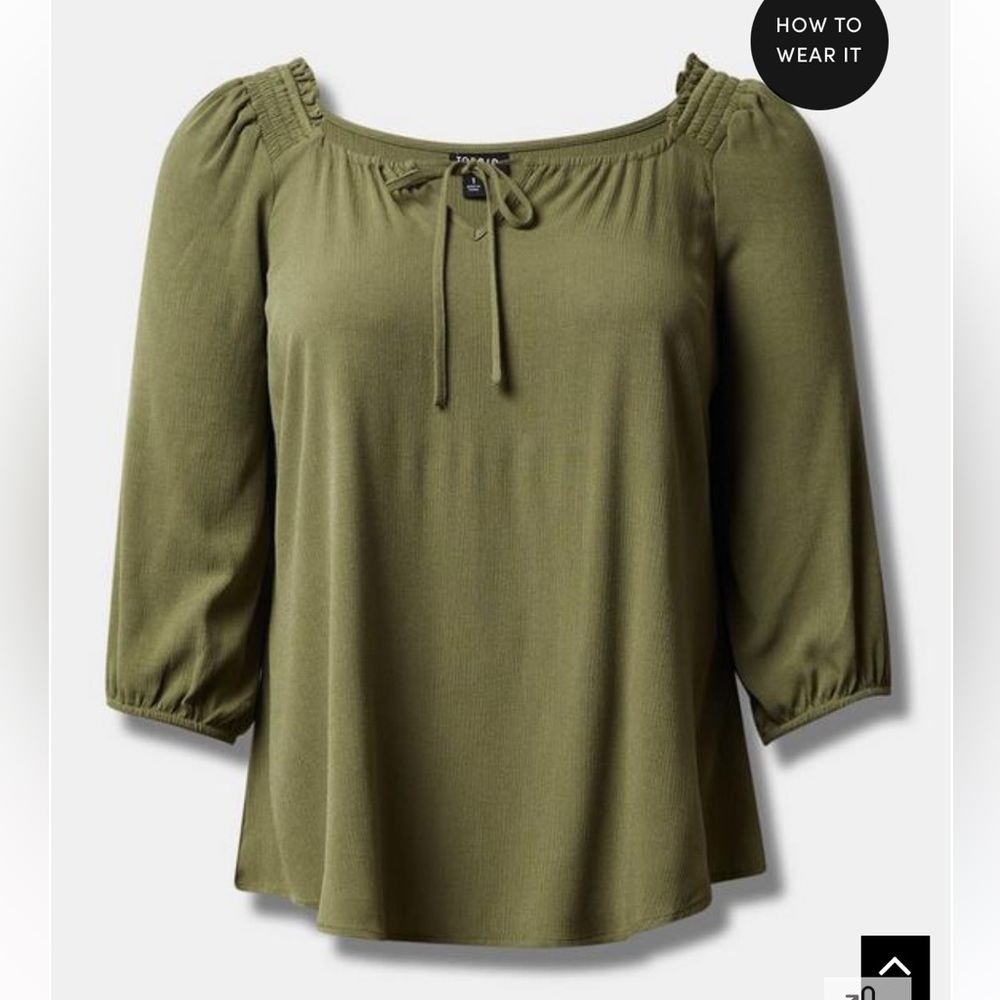 NWT GAUZE KEYHOLE PEASANT PUFF SLEEVE TOP BLOUSE  TORRID SIZE 1 1X 14-16 GREEN